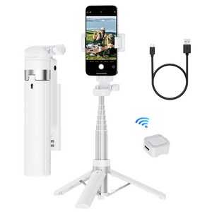 NICESUN 원터치 미니 블루투스 초경량 휴대폰 셀카봉 삼각대 90cm M56, 화이트, 1개