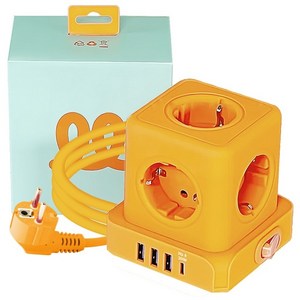 데코아르 멜로우 비비드 5구 큐브 멀티탭 4000W (USB-A x 3 USB-C), 1개, 멀티탭 오렌지, 1.8m