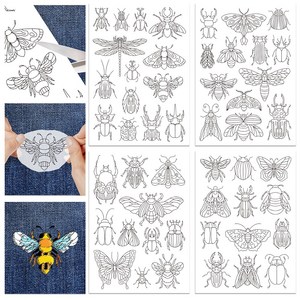 4개 곤충 패턴 수공 재봉 수용성 자수 종이 안정기 혼합색 297x210mm