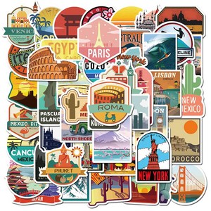 라온스티커 50매입 랜드마크 건물 방수 스티커 세트, 1세트, 혼합(S21123)50P