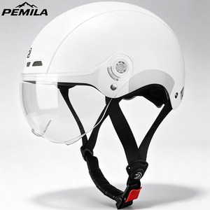PEMILA 자전거 헬멧 고글 일체형 성인 남녀 공용 전기자전거 킥보드 헬멧, 1개, 화이트+투명 렌즈