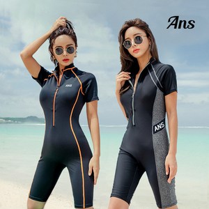 ANS 노와이어 슬림 반팔 집업 래쉬가드 보드숏 반바지 버뮤다 래쉬 슈트 여성 레쉬가드 원피스 수영복 543