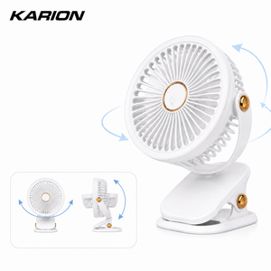 KARION 무선 클립형 선풍기 5단 풍속 저소음 LED 무드등 C타입 충전, 화이트, F19