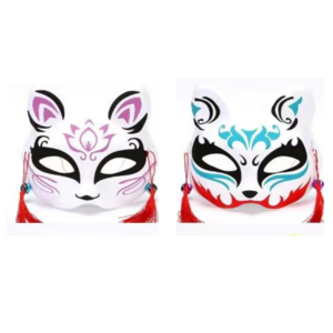 여우 고양이 가면 2종 세트 코스프레 파티 마스크, 1세트, 퍼플,스카이
