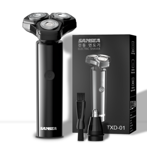 SAMSEA 360도 전기면도기 IPX7 완벽방수 전동면도기 휴대용 2-in-1 면도기, 블랙