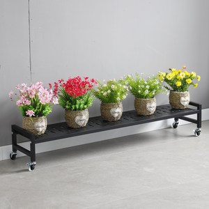 디원리빙 이동식 철제 화분정리대 베란다 바퀴형 화분선반 화분진열대, 1단, 블랙120cm X 소형(놓이 20cm)