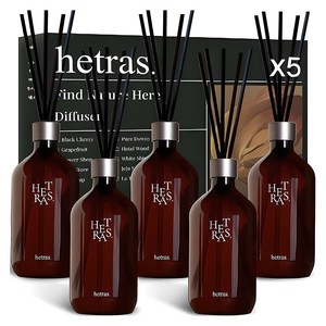 헤트라스 프리미엄 디퓨저, 호텔우드+퓨어런드리+화이트셔츠+제주사려니숲길+라튤립샤워, 500ml, 5개