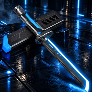 BOLEBIO LED 불빛 사운드 연기 미스트 효과 광선검 장난감칼, 블루 단검, 1개