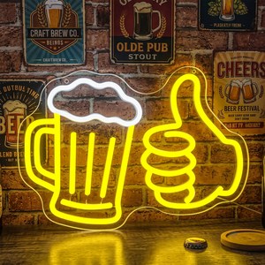 PPZ 맥주 네온사인 엄지척 LED 조명 술집 호프집 펍 인테리어 장식, 혼합 색상