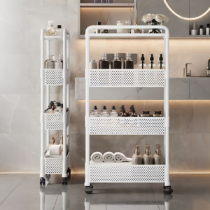 CUBBYCASE 틈새 다층 수납선반 이동식 다용도 정리대 주방 욕실 화장실 슬림 선반, White, 1개