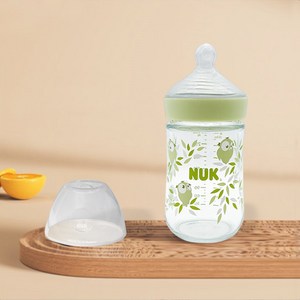 누크 네이처센스 유리젖병 240ml (젖꼭지 포함), 그린 S1-M젖꼭지, 1개