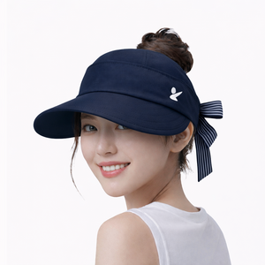 지아이골프 UV 차단 가벼운 나일론 리본 패션 2WAY 탈부착 여름 골프 모자 여성, 네이비, 1개