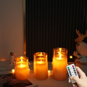 HK.sell LED 리모컨 전자초 밝기조절가능 흔들리는 촛불 세트 건전지 9개포함, 골드 10cm+12.5cm+15cm 1세트