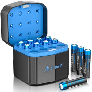 Artman AAA 충전지 충전기 세트 1.5V 리튬이온 1300mWh 고용량 고방전 충전식 건전지 게임패드 카메라 플래시 손전등용 USB-C 고속 충전 과충전 보호, 1개, 12개입