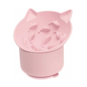 고양이 슬로우식기 반려묘 실리콘 슬로우 그릇 높이조절형 급체방지 고양이 밥그릇, 1개, 핑크