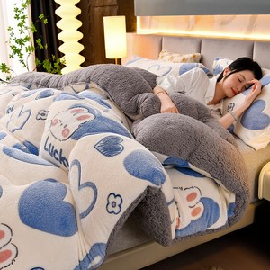 KURUA 두툼포근 양털 극세사 양면 보온력 겨울 이불 양털이불, 블루