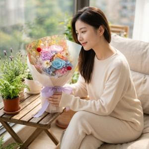 프리저브드 장미 꽃다발 시들지 않는 영생화 기념일 졸업 축하 선물 플라워 박스, B