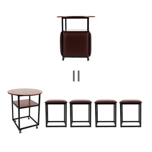 루마루 4 in 1 포켓테이블 의자세트, 모던 브라운