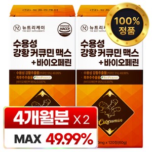 [4개월분] 뉴트리케이 강황 수용성 커큐민 1000 맥스 바이오페린, 2박스, 120정