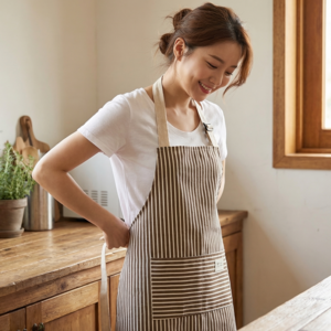 슈나온 북유럽풍 스트라이프 앞치마, 1개, 브라운