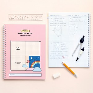 인디고어린이 초등 학교생활 수학 풀이 노트 4분할 모눈 스프링, 핑크, 3개
