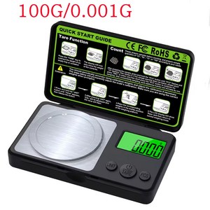 미니 0.001g 고정밀 밀리그 저울 LCD 디스플레이로 주방 실험실에서 보석 약재 집게 사용 중 무게 측정 및 무게 교정에 사용 가능, 1개, 100G/0.001G