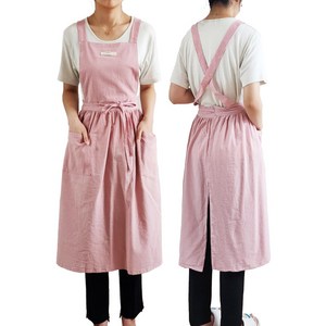 내추럴 워싱 주름 원피스 앞치마/ 면 린넨 홈카페 플라워샵 바리스타, 1개, 핑크