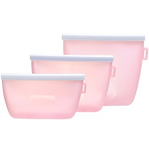 에이치 스토리 실리콘 보관팩 친환경 밀폐 다회용 실리콘봉투 실리콘지퍼백 500ml+1000ml+1500ml 3종 세트, 핑크색, 1세트