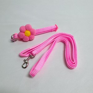 소형견 산책 꽃방울 강아지 목줄+리드줄 세트 2m 7컬러 경량 나일론 조절형, 핑크