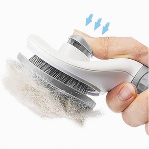 펫쭈 고양이 슬리커 브러쉬 원터치 강아지 빗 죽은털제거, 1개, 그레이