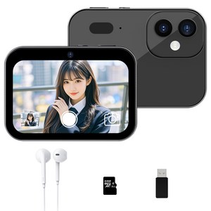 RUNHome 미니 4K 디지털 카메라 전후방 듀얼6400W 픽셀 카메라 PC 카메라 64GB, 블랙, RUNDX 디지털 카메라