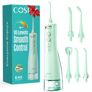 Coslus 코슬루스 10 모드 무선 구강세정기 IPX7 급방수 + 5개노즐팁, 그린, E40 골드박스 특가