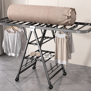 New World 다기능 빨래건조대 스틸 3단 접이식 빨래건조대 신발걸이 + 방풍바180CM Y418Q, 건메탈 그레이