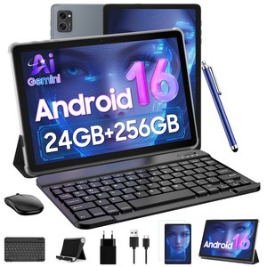 TABWEE 10인치 태블릿 최신 안드로이드 16 2026 최신 옥타코어 CPU 8GB+16GB RAM + 128GB Widevine L1 태블릿pc 키보드 마우스 터치펜 세트, Wi-Fi, 회색