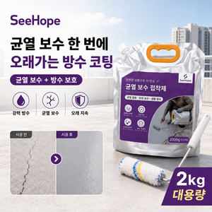 SeeHope 고신축성 콘크리트 크랙 보수제 옥상 벽체 바닥 외벽 균열 보수접착제 방수 보수용 도료 대용량 2kg, 1개