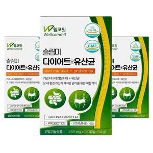웰코밋 정품 다이어트 유산균 식약청 인정 체지방감소 프로바이오틱스, 3박스, 120정