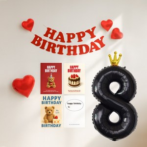 해피제이니 레드가랜드 포스터 대형 왕관숫자 풍선 생일 파티용품 세트, 1세트, 왕관숫자8