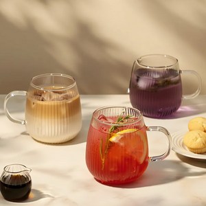 루비아 플리츠 내열유리 머그컵 380ml, 4개, 투명