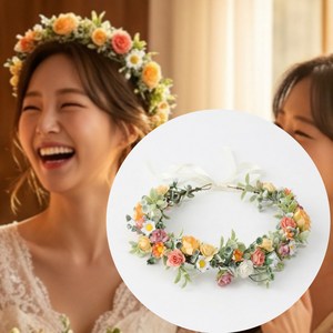 뮤젠트 셀프웨딩 조화 플라워 머리띠 꽃화관, 1개, 라이트 미스트 로즈