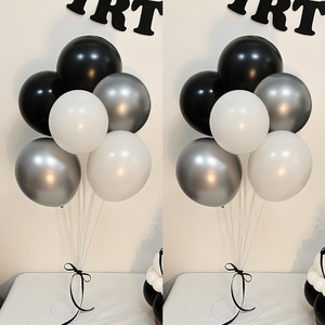 올리브파티 펄풍선 하트 풍선 풍선꽂이 풍선스탠드 2개 생일파티용품 세트, 1세트, 블랙실버