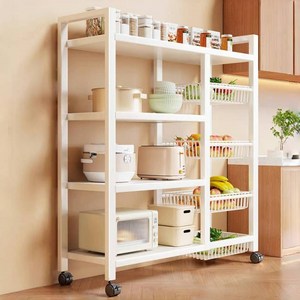 CUBBYCASE 이동식 철제 주방 수납 선반 전자레인지 다층 가정용 정리 선반, 4단, 흰색