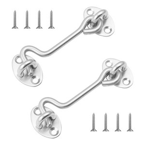 LINJIN 스테인리스강 문잠금장치 보조 고리 걸쇠 욕실 화장실 미닫이 문용 3인치 실버, 2개