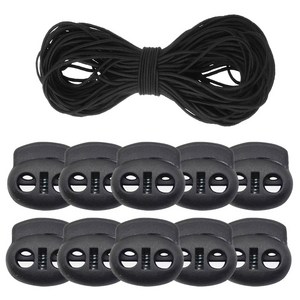 둥근 칼라 고무줄 4m+끈조절 돼지코 스토퍼10개, 1개, 블랙4mm