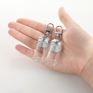[미니 유리병 키링 펜던트] 차량용 에어팟 자동차 투명 글라스 열쇠고리, 3개
