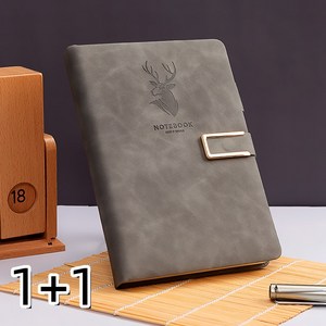 A5 방수 가죽 노트 두꺼운 메모장 버클 달린 일기장, 2개, 회색