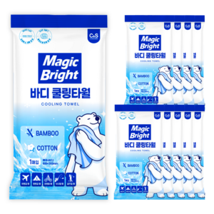 매직브라이트 쿨링 샤워티슈 데오 여름 끈적임없는 특대형 개별포장 바디타올 데오드란트 타월 땀티슈 겨드랑이 휴대용 땀 억제 냉감, 10개, 40g