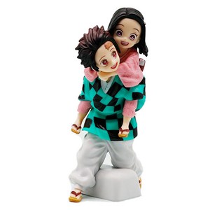 애니메이션 피규어 귀멸의 칼날 탄지로 네즈코 따뜻한 장면 책상 장식품 12.8 cm, 1개