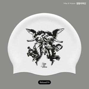 오호라스튜디오 링클 실리콘 수영모자, 1개, 쌍둥이여신 화이트블랙