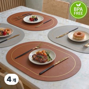 라데코 라운드 프레임 방수 양면 식탁매트, 브라운 + 그레이, 45 x 30 cm, 4개