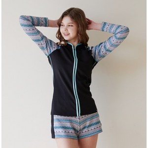 베이직엘르 변형 스트라이프 집업 래쉬가드 반바지 세트 BEL-S293K